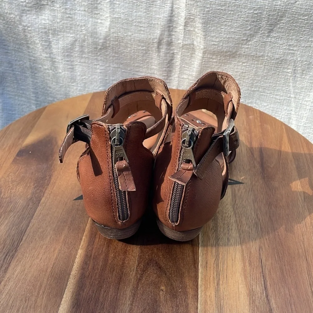 Miz Mooz Women’s Caribe Leather Cutout Sandals Brandy/Brown/Tan Size 38